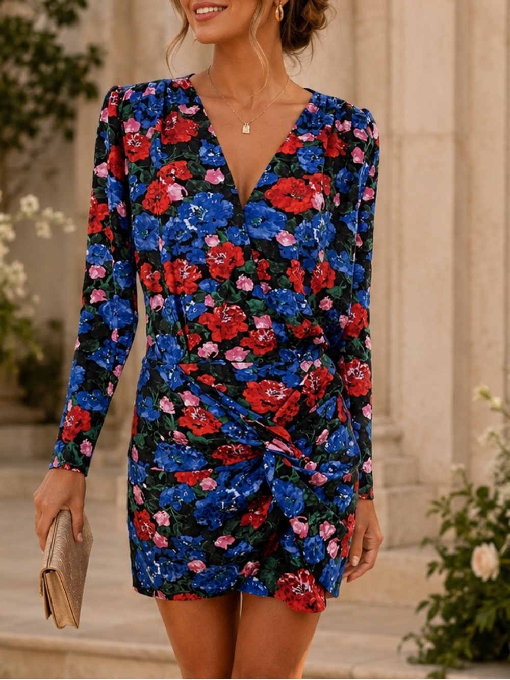 NWT Magda Butrym Floral Silk Ruched Mini Dress US 6 EU 38
